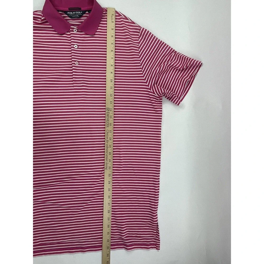 VINTAGE Polo Golf Ralph Lauren Polo Shirt Mens Large Pink Striped S/S HAZELTINE